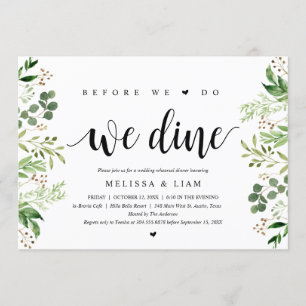 Before We Do, We Dine, Greenery, Rehearsal Dinner Invitation