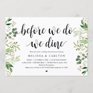 Before We Do, We Dine, Greenery, Rehearsal Dinner Invitation