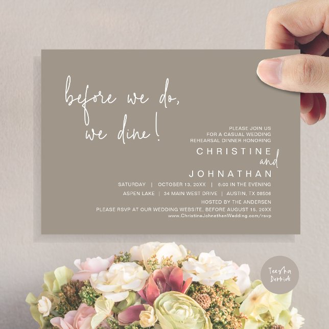 Before We Do We Dine Rehearsal Dinner Simply Taupe Invitation (Before We Do, We Dine, Wedding Rehearsal Dinner Invitation Card, PDF, in Simply Taupe)
