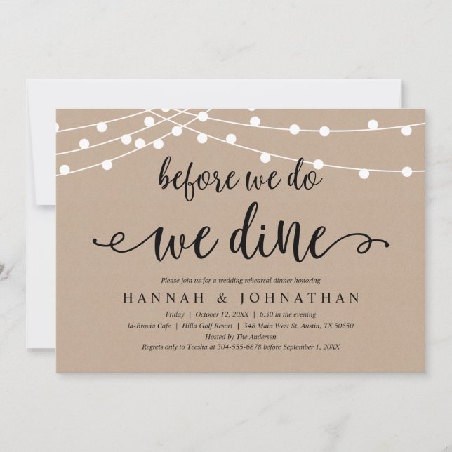 Before We Do, We Dine, Rustic Rehearsal Dinner Invitation (Front)