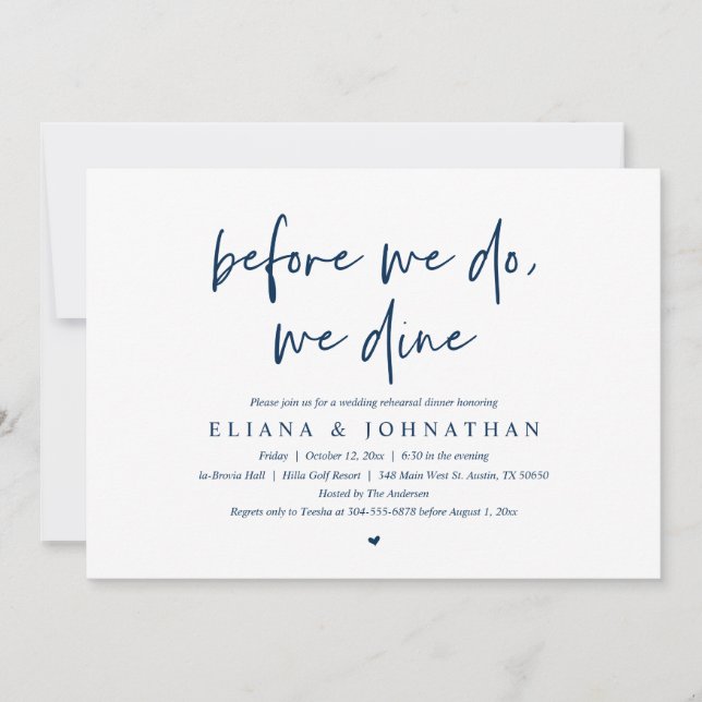 Before we do, we dine, Wedding Rehearsal Dinner In Invitation (Front)