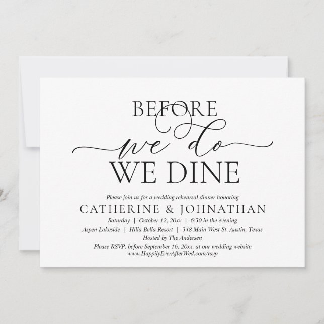 Before We Do, We Dine, Wedding Rehearsal Dinner In Invitation (Front)