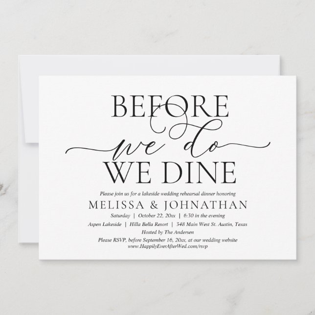 Before We Do, We Dine, Wedding Rehearsal Dinner Invitation (Front)