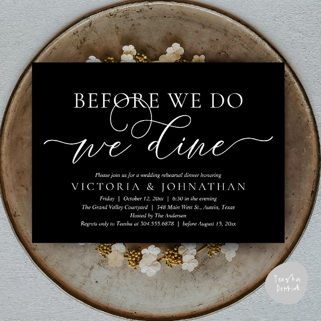 Before We Do, We Dine, Wedding Rehearsal Dinner Invitation (Before We Do, We Dine,  Wedding Rehearsal Dinner Party Classy Romantic Invites Card PDF )