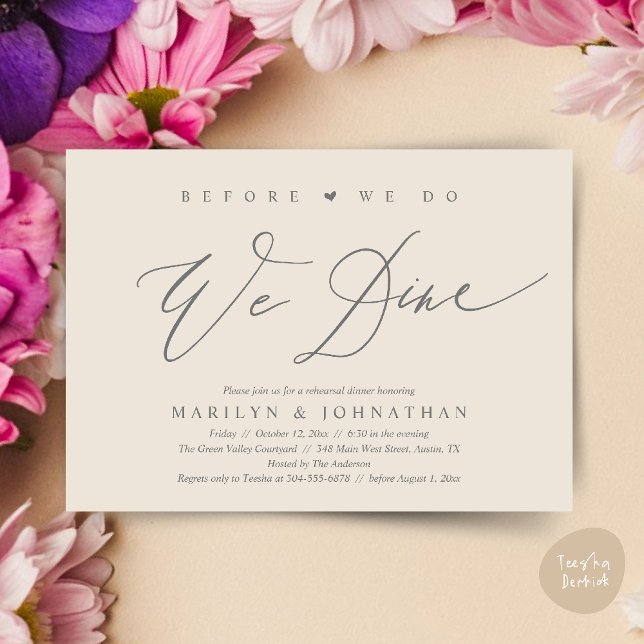 Before we do, we dine, Wedding Rehearsal Dinner Invitation (Before we do, we dine, Modern Wedding Rehearsal Romantic Dinner Invitation Card PDF Cream Grey)