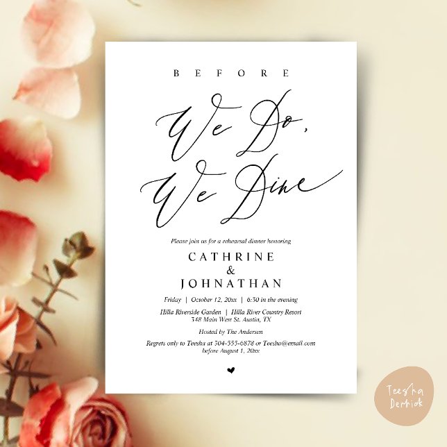 Before we do, we dine, Wedding Rehearsal Dinner Invitation (Before we do, we dine, Modern Wedding Rehearsal Romantic Dinner Invitation Card PDF Black White)