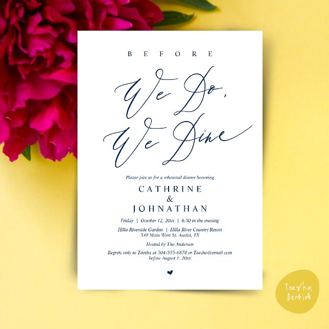 Before we do, we dine, Wedding Rehearsal Dinner Invitation (Before we do, we dine, Modern Wedding Rehearsal Romantic Dinner Invitation Card PDF Navy Blue)