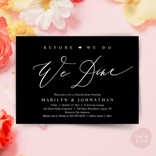 Before we do, we dine, Wedding Rehearsal Dinner Invitation (Before we do, we dine, Modern Wedding Rehearsal Romantic Dinner Invitation Card PDF Classy Black)