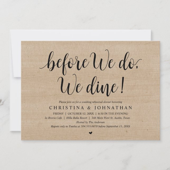 Before We Do, We Dine, Wedding Rehearsal Dinner  Invitation (Front)