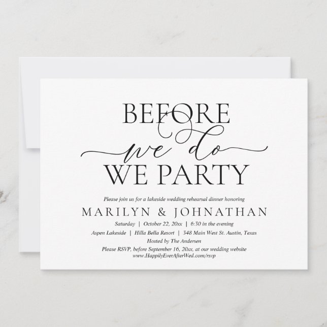 Before We Do, We Party, Wedding Rehearsal Dinner Invitation (Front)