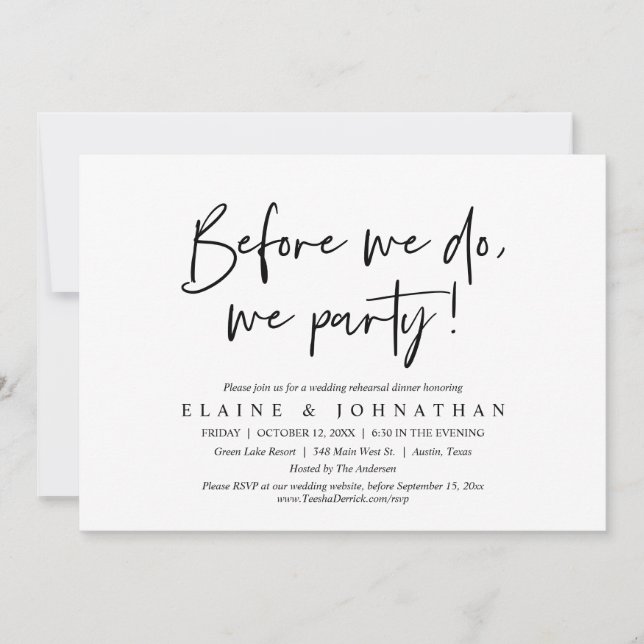 Before We Do, We Party, Wedding Rehearsal Dinner Invitation (Front)