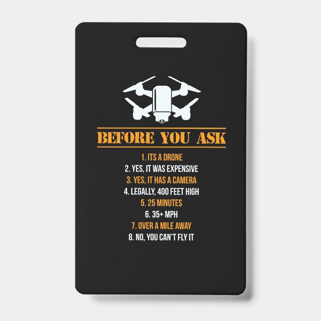Before You Ask Drone Pilot ID Badge (Front)