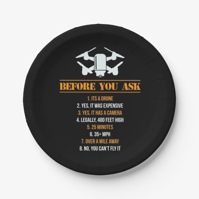 Before You Ask Drone Pilot Paper Plate (Front)