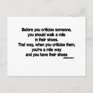 Before You Criticise quote Postcard
