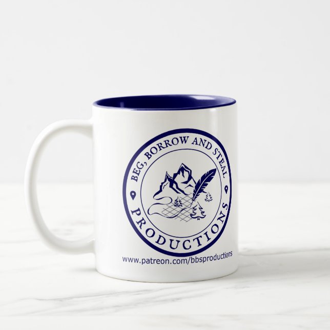 Beg, Borrow and Steal Mug (Blue on White) (Left)
