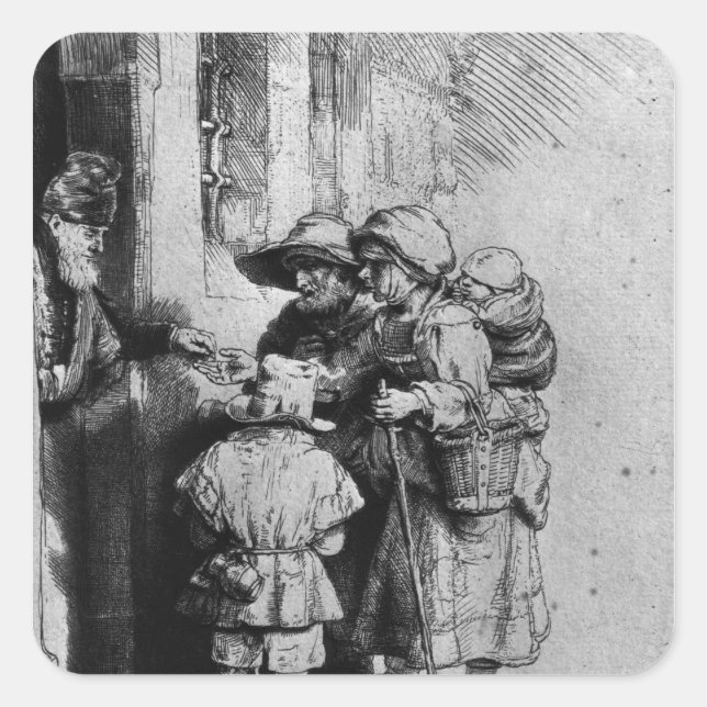 Beggars on the Doorstep of a House, 1648 Square Sticker (Front)