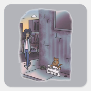 Begging Cat Square Stickers