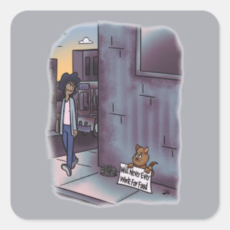 Begging Cat Square Stickers