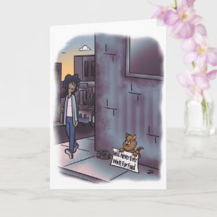 Begging Cat With Sign Greeting Card