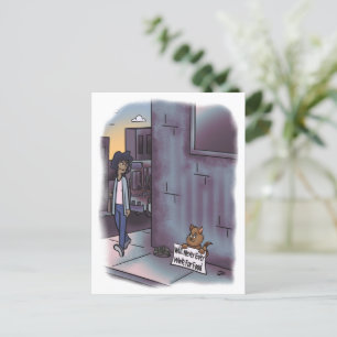 Begging Cat With Sign Postcard