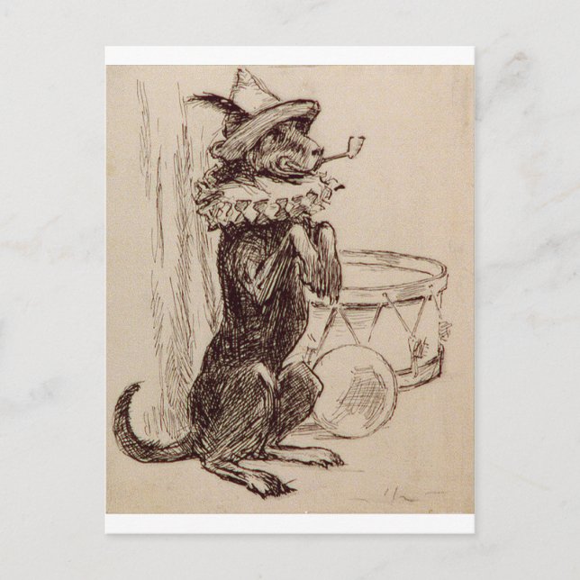 Begging Dog with Hat Ruff and Pipe in Mouth Postcard (Front)