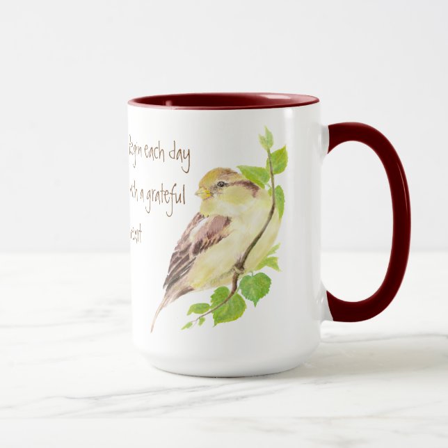 Begin each day with a grateful heart Cute Bird Mug (Right)