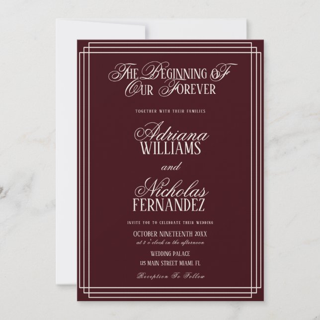 Beginning Of Our Forever Old Money Red Wedding Invitation (Front)