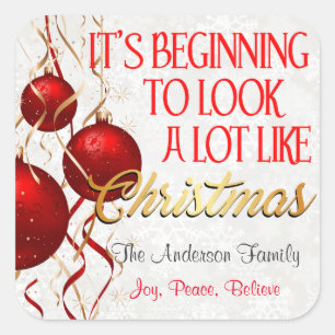 Beginning To Look Like Christmas Custom Square Sticker