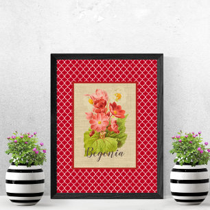 Begonia Botanical and Quatrefoil Poster