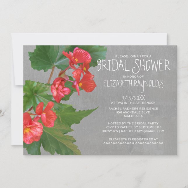 Begonia Bridal Shower Invitations (Front)
