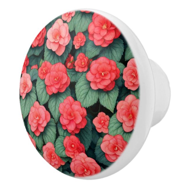 Begonia pink flowers  ceramic knob (Right)