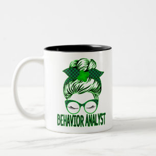 Behaviour Analyst BCBA Messy Bun St Patrick's Day Two-Tone Coffee Mug
