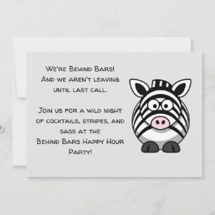 Behind Bars Zebra – Funny Cartoon Animal Pun Invitation