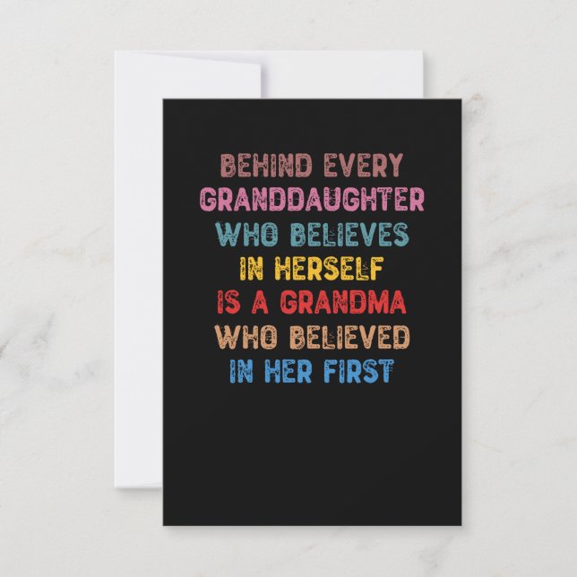 Behind Every Granddaughter Who Believes In Herself Thank You Card (Front)
