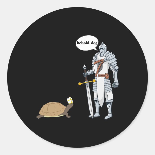 Behold Dog Funny Turtle Wearing A Priest Hat Hilar Classic Round Sticker (Front)