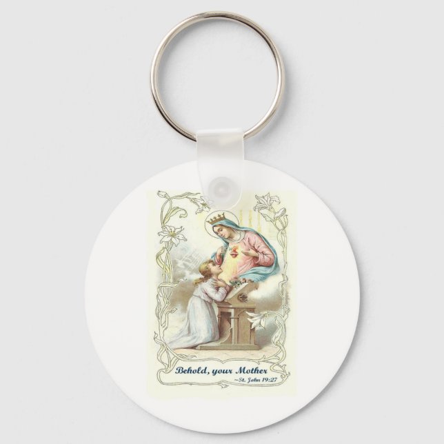 'Behold Your Mother' Blessed Virgin Mary Items Key Ring (Front)