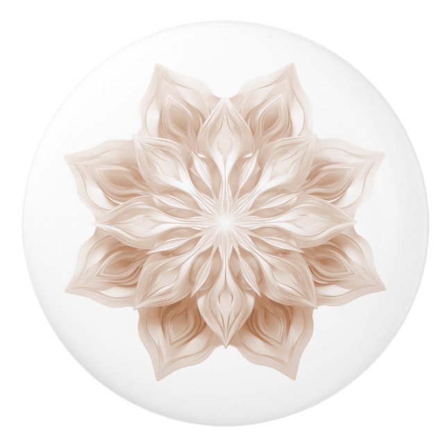 Beige 3D Shiny Mandala Ceramic Knob (Front)