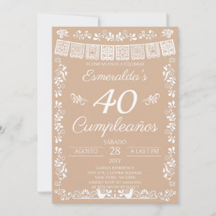Beige 40 Cumpleaños Birthday Party Invitation