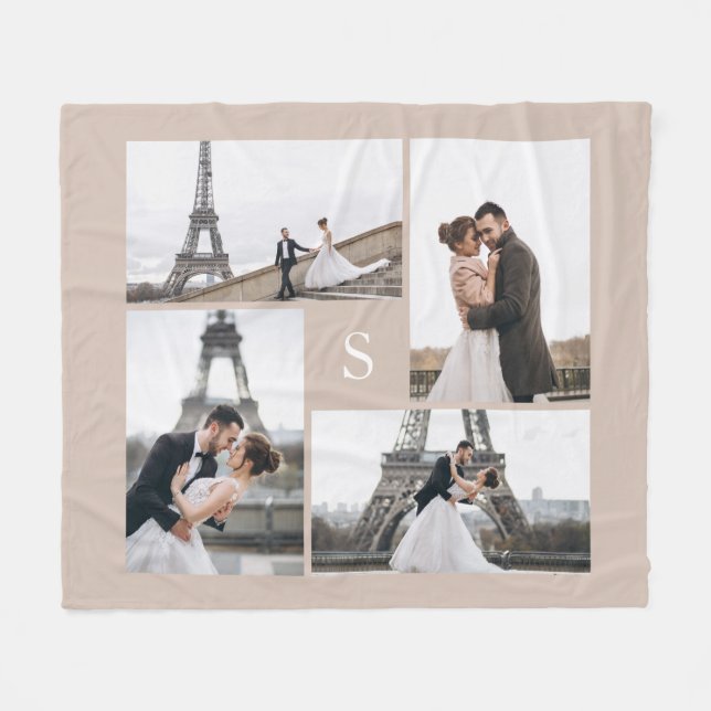Beige 4 Photo Gallery and Monogram Fleece Blanket (Front (Horizontal))