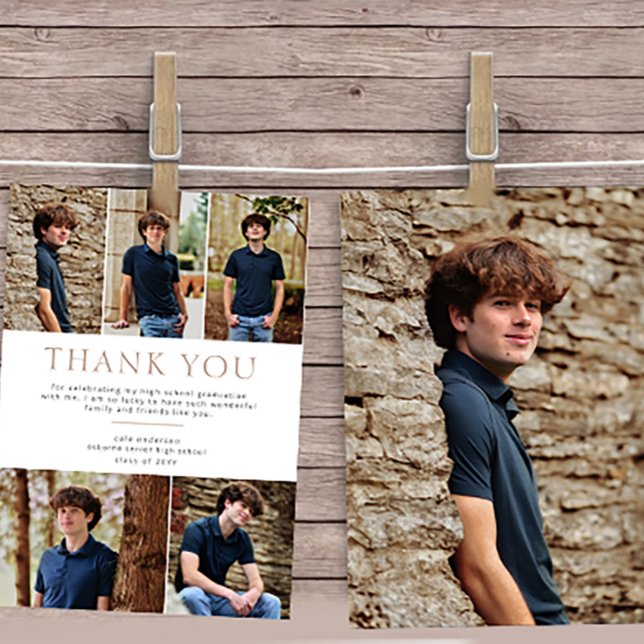 Beige 6 Photo Bold Text Graduation Thank You Card (Creator Uploaded)