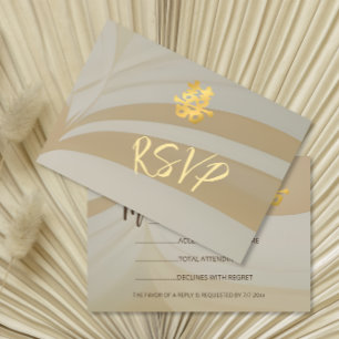 Beige Abstract Art Chinese Wedding RSVP Invitation