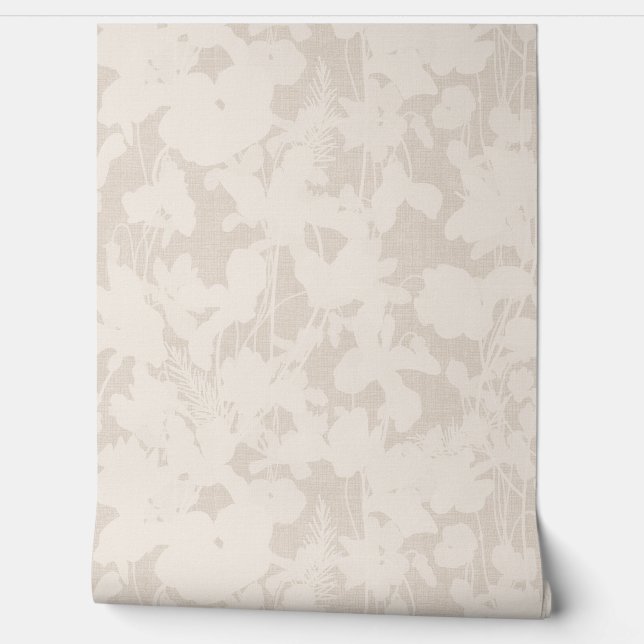 Beige Abstract Floral Neutral Romantic Peel Stick Wallpaper (Unrolling)