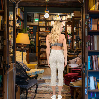 Beige Abstract Leaf Pattern with Custom Text and L Capri Leggings