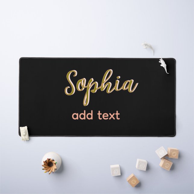 beige add name girl boss text black elegant desk mat (Kids Table)