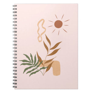 Beige Aesthetic Abstract Flower Botanical Art Notebook