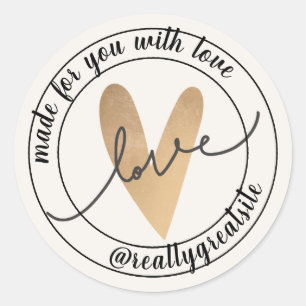 Beige Aesthetic Gold Made With Love Circle Sticker