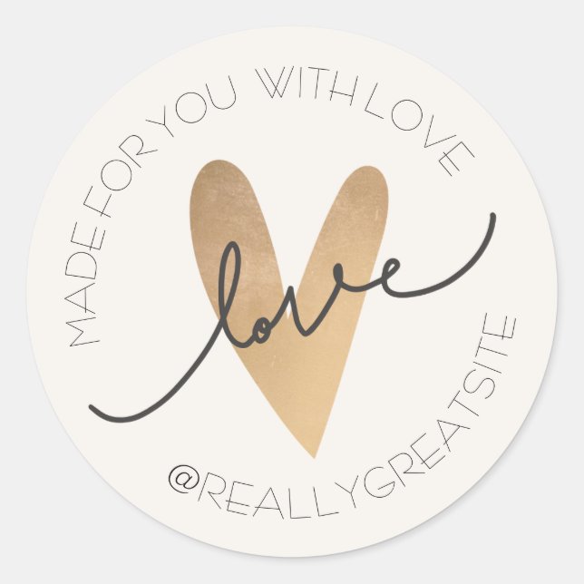Beige Aesthetic Gold Made With Love Circle Sticker (Front)