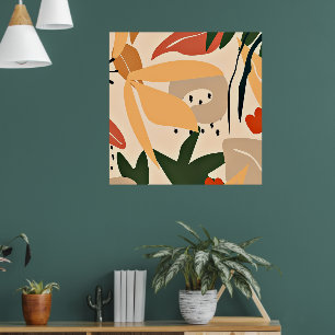 Beige Aesthetic tropical pattern Poster