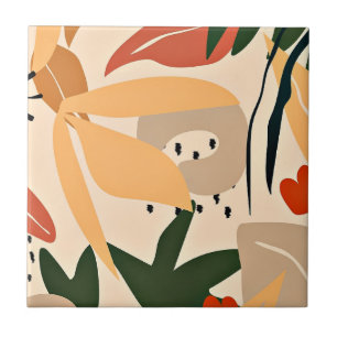 Beige Aesthetic tropical pattern Tile