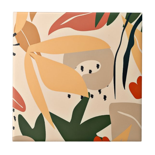 Beige Aesthetic tropical pattern Tile (Front)